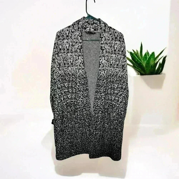 ATHLETA Black White Ombre Long Line Open Wool Cashmere Cardigan Sweater - Picture 1 of 5